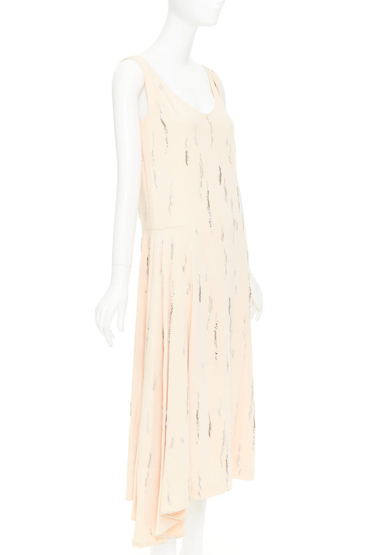 PRADA 2018 blush crepe crystal embellished asymmetric midi dress IT38 XS