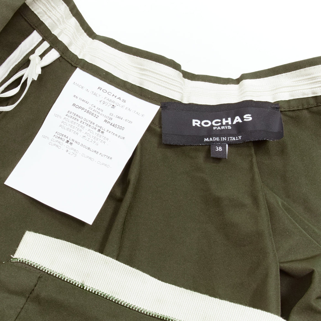 ROCHAS dark green bias cut nylon A-line safari midi skirt IT38 XS