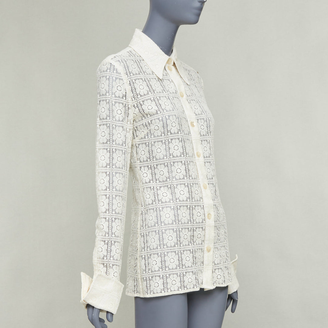 SPORTMAX Sava cream cotton retro flower crochet sheer shirt XS