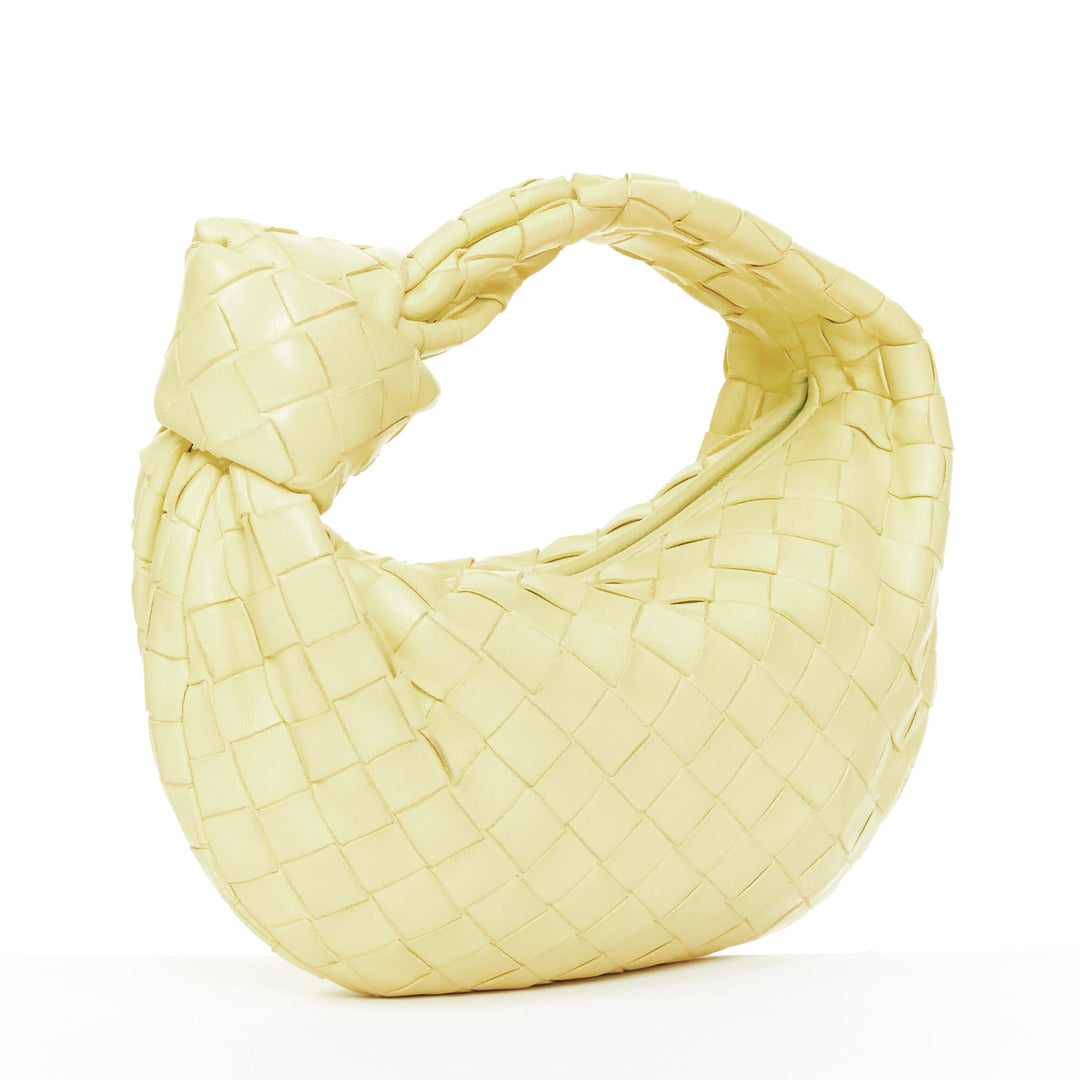 BOTTEGA VENETA Jodie Mini pastel yellow lambskin intrecciato woven knot hobo bag