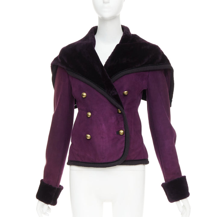 YVES SAINT LAURENT Vintage purple suede fur lined double breasted jacket FR36 S