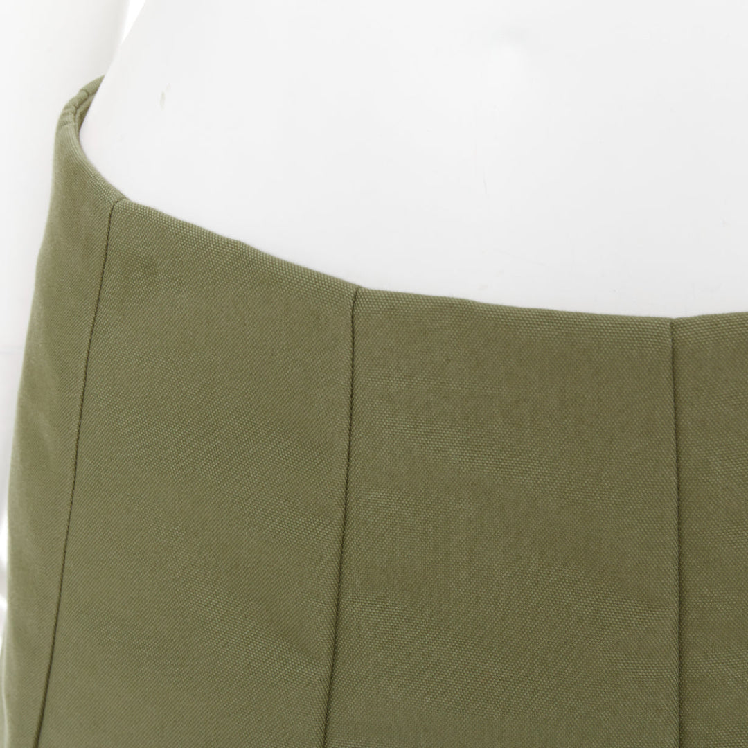 PRADA 2023 khaki green nylon canvas triangle logo plate pleat mini skirt IT38 XS