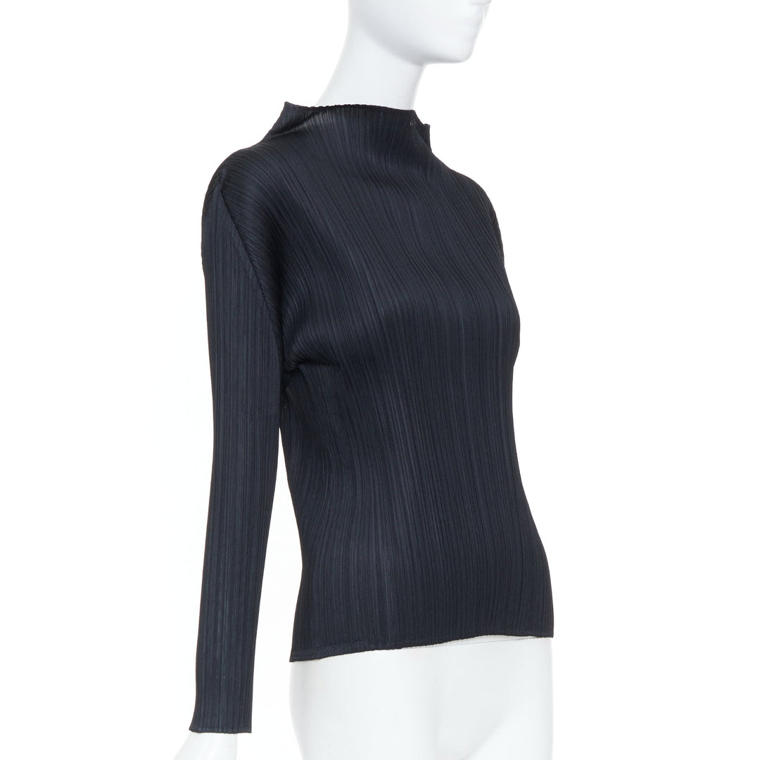 ISSEY MIYAKE Pleats Please black plisse angular mock neck top JP3 L