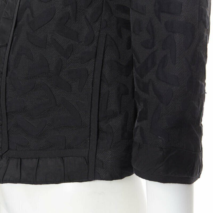 LOUIS VUITTON black cotton geometric pattern jacquard cropped jacket FR36 S