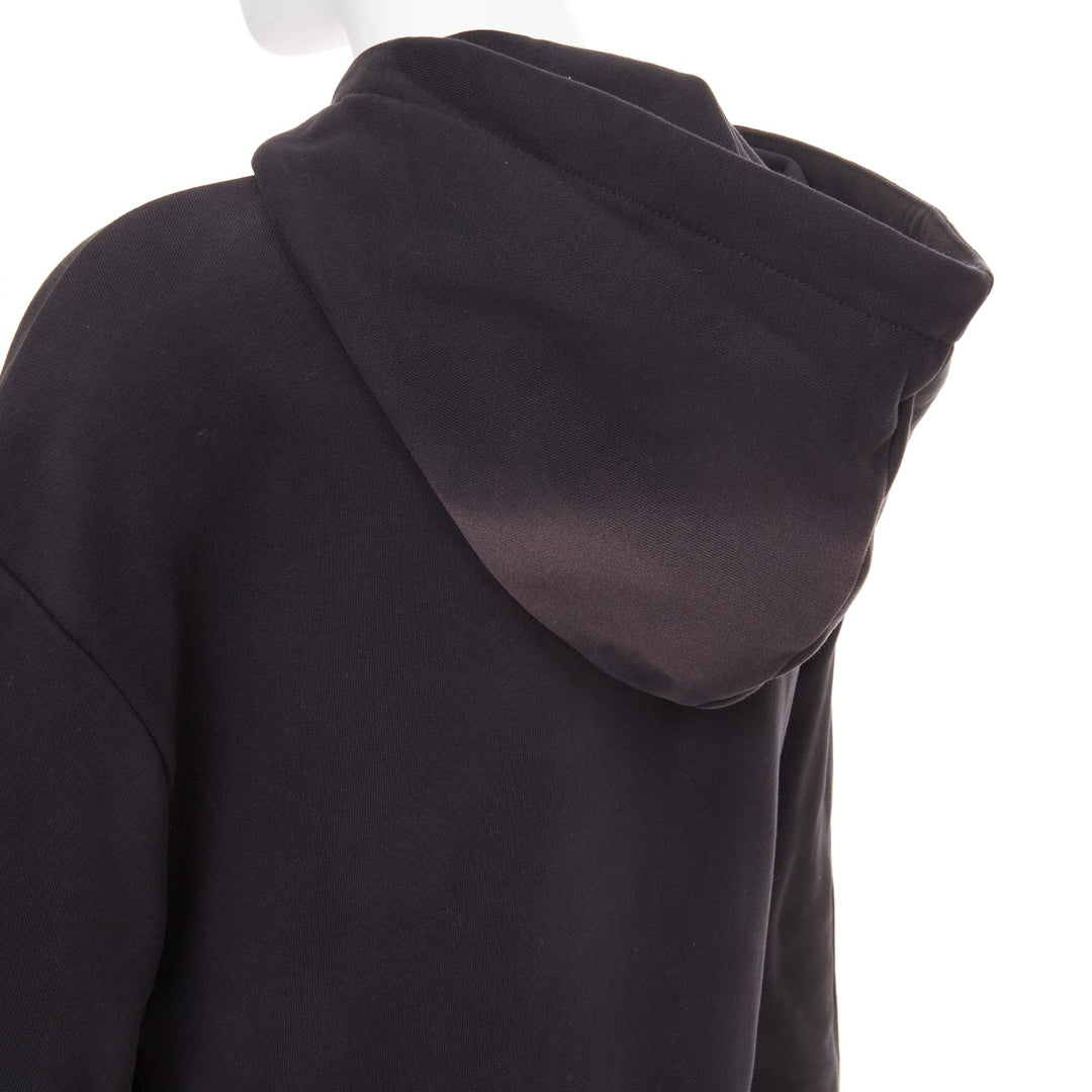BALMAIN black cotton white flocked felt logo print side split fleece hoodie XS