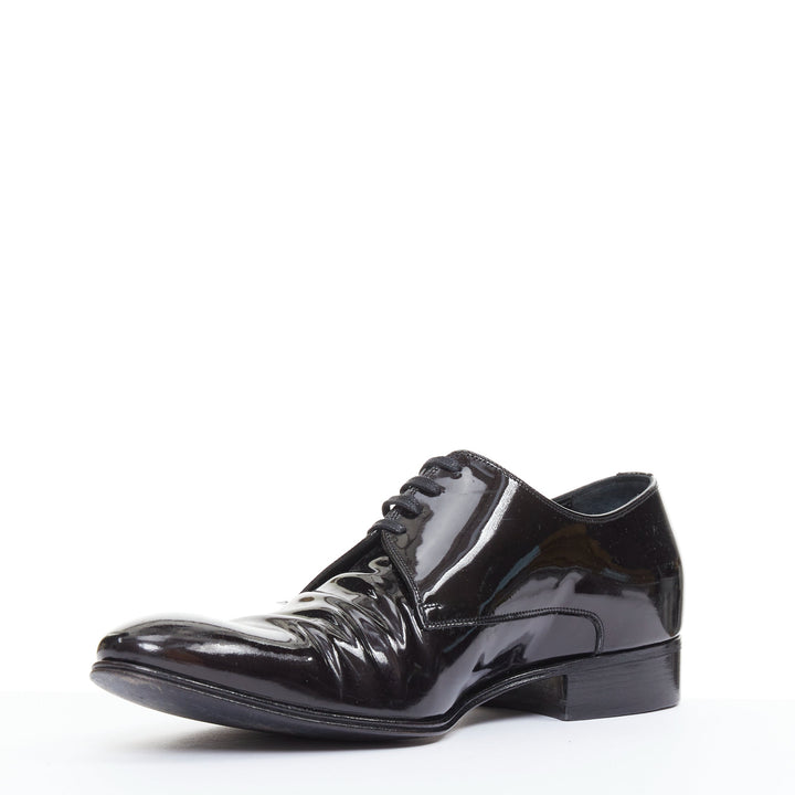 DIOR HOMME black patent leather lace up classic brogue dress shoes EU40.5