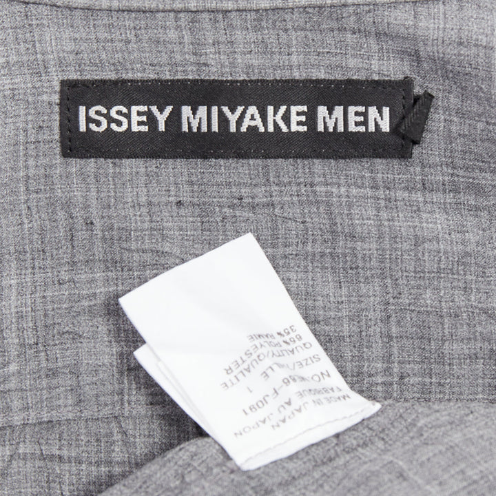 ISSEY MIYAKE MEN grey polyester ramie crinkled shirt top JP1 S