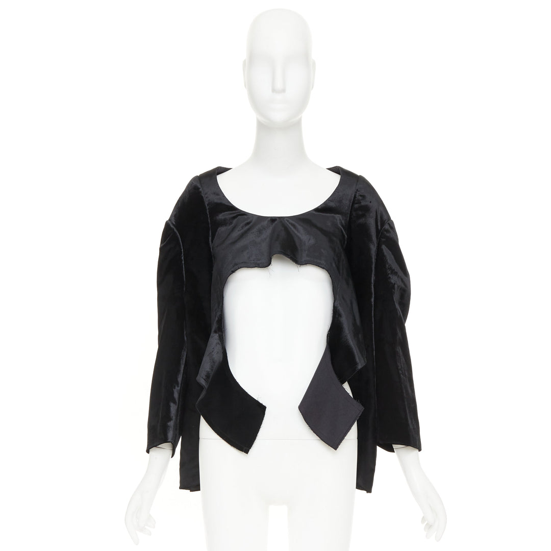 COMME DES GARCONS 2019 black velvet multi sleeves wide neck cut out crop top XS