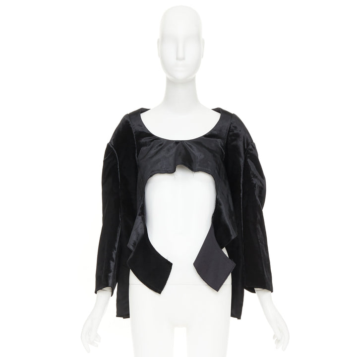 COMME DES GARCONS 2019 black velvet multi sleeves wide neck cut out crop top XS