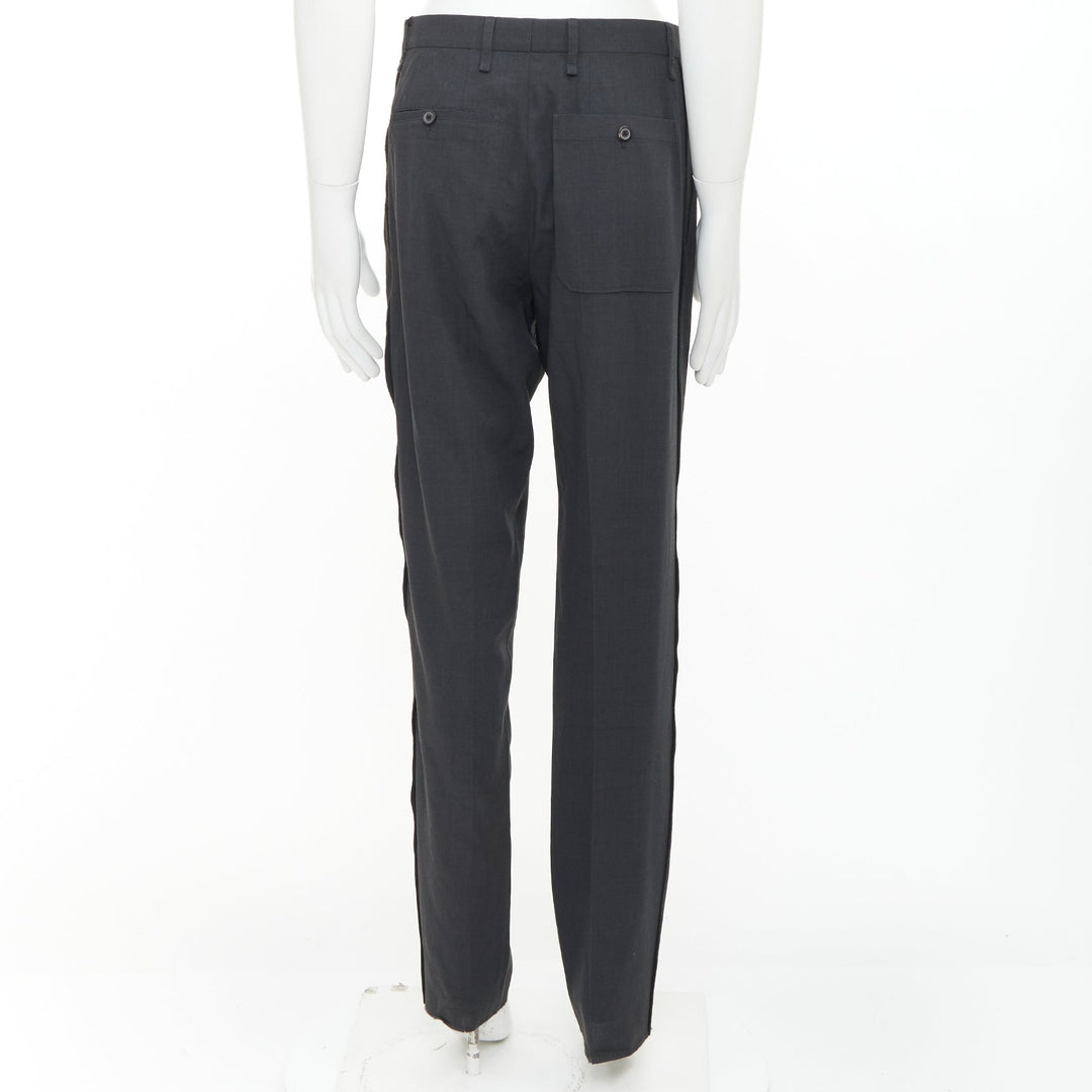 LANVIN grey viscose virgin wool pleated front drop crotch trousers FR44 XS