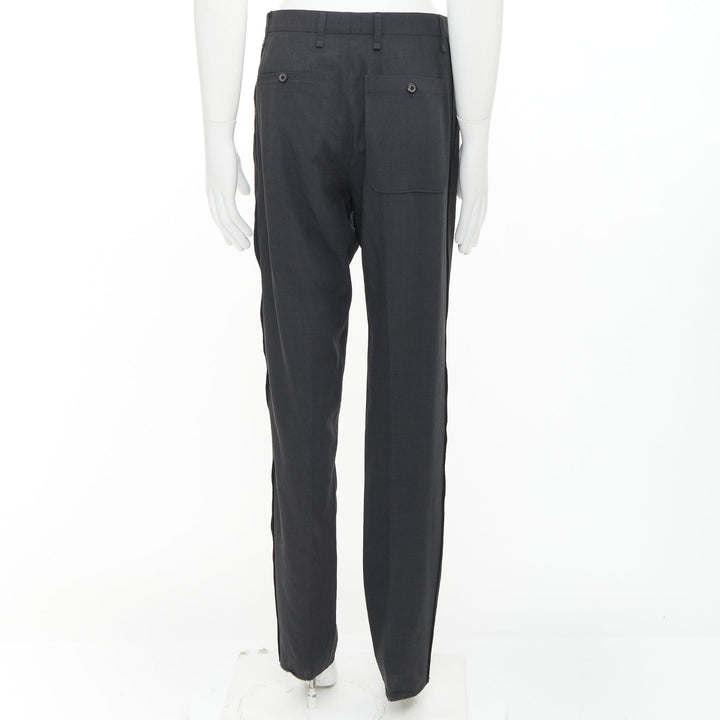 LANVIN grey viscose virgin wool pleated front drop crotch trousers FR44 XS
