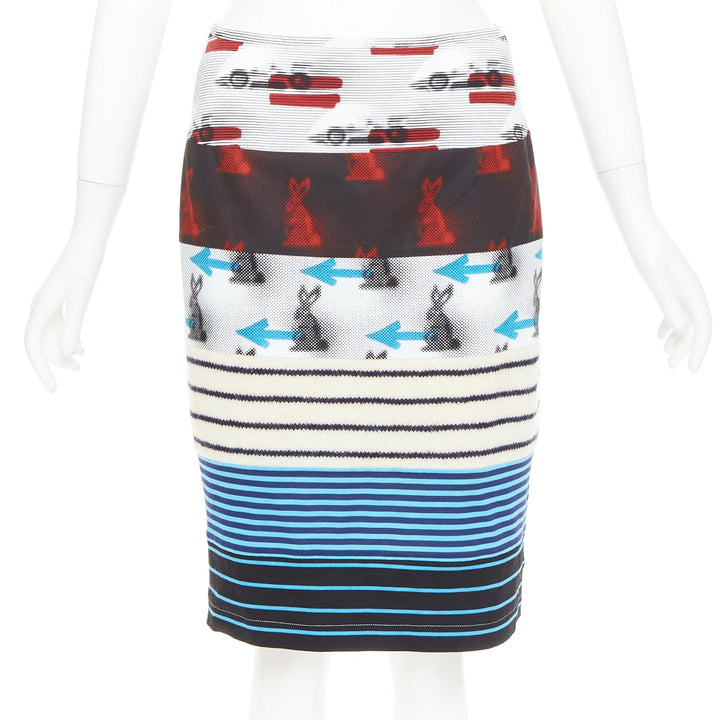PRADA 2015 Rabbit Trick Race Car graphic stripe knit patchwork skirt IT40 S