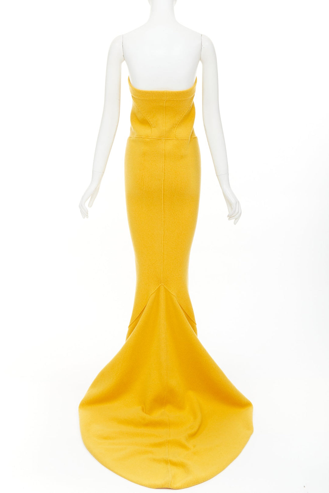 RICK OWENS 2022 Strobe mustard yellow cashmere blend panelled knit maxi skirt S