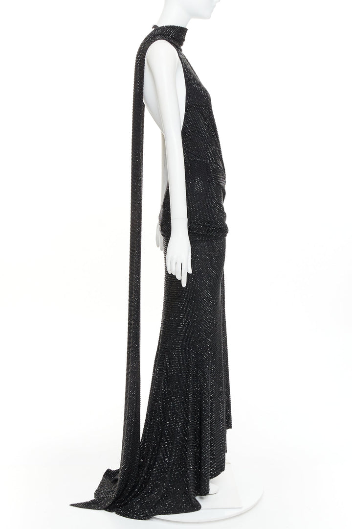 rare ALEXANDRE VAUTHIER COUTURE SS2020 Runway black strass crystal drape gown