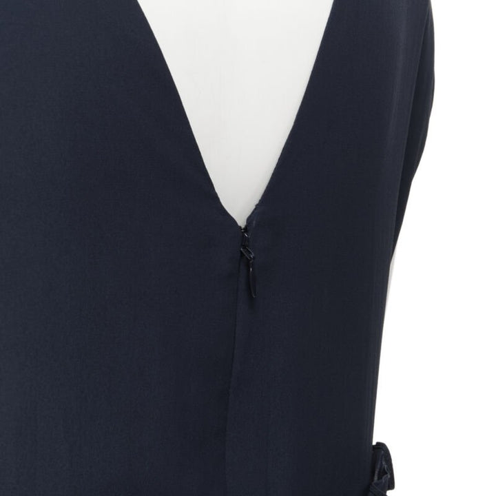 MARNI navy blue silk crepe cross ruffle trim knee lenth dress IT40 S