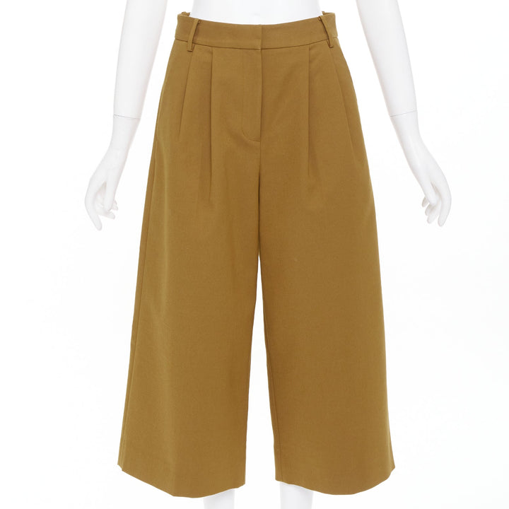 TIBI tan brown cotton blend twill pleated front high waisted crop pants US0 XS