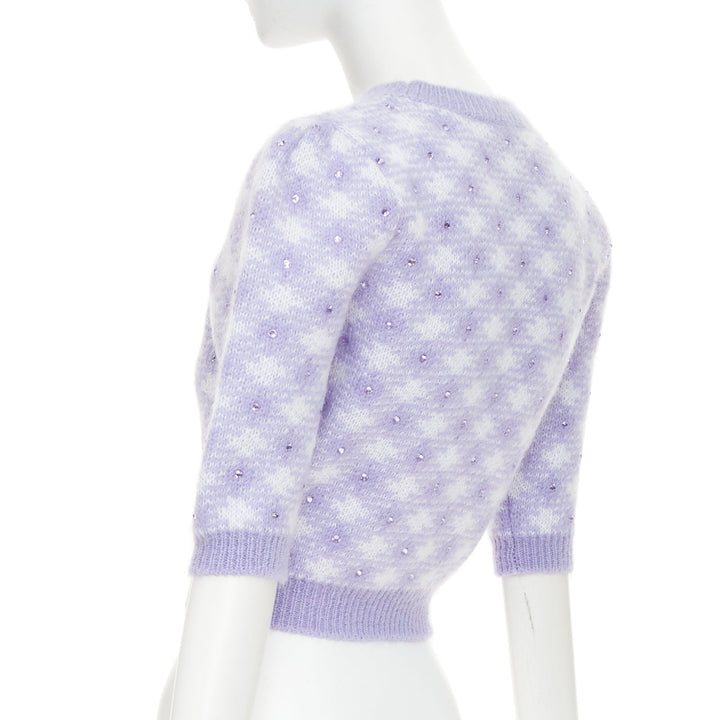 ALESSANDRA RICH purple cream mohair blend crystal embellished pullover IT36 XXS