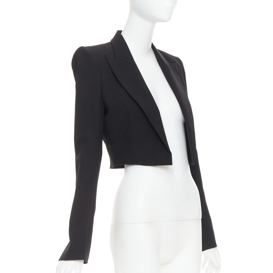 ALEXANDRE VAUTHIER COUTURE black peak lapel cropped blazer short tuxedo jacket