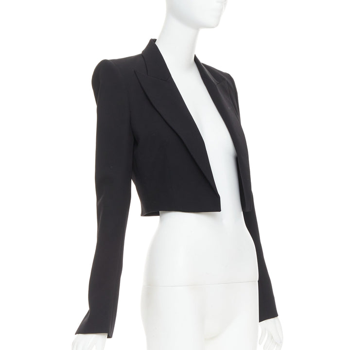 ALEXANDRE VAUTHIER COUTURE black peak lapel cropped blazer short tuxedo jacket