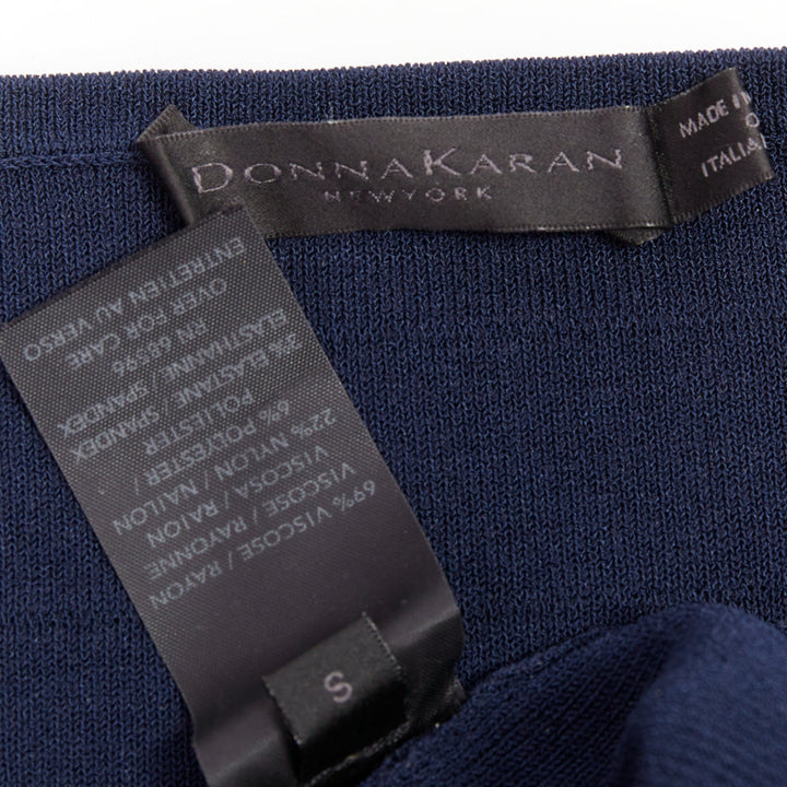 DONNA KARAN navy viscose blend bateau neck bandage bodycon dress S