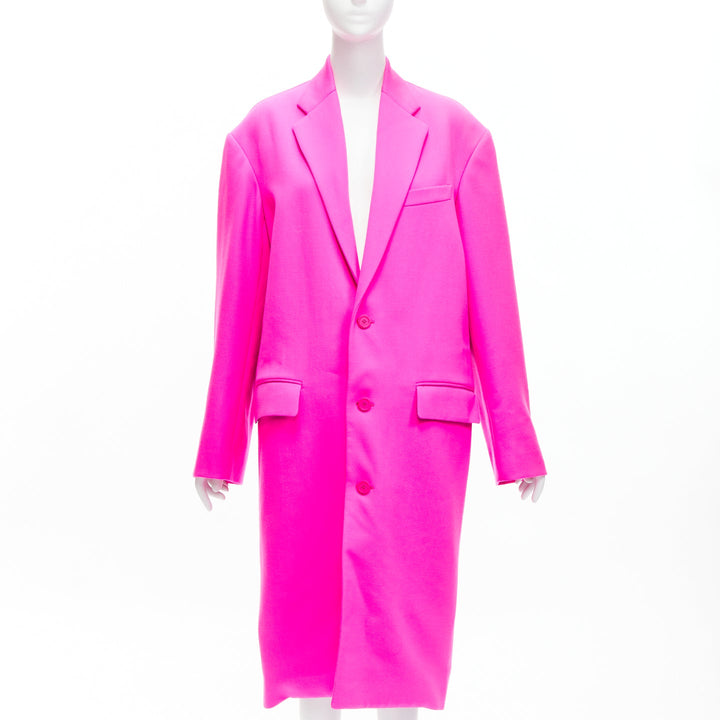 BALENCIAGA hot pink cavalry wool oversized long coat FR34 XS Hailey Beiber