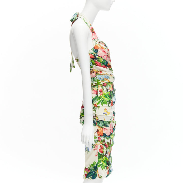 DOLCE GABBANA 2014 Runway floral silk blend ruched halter dress IT38 XS