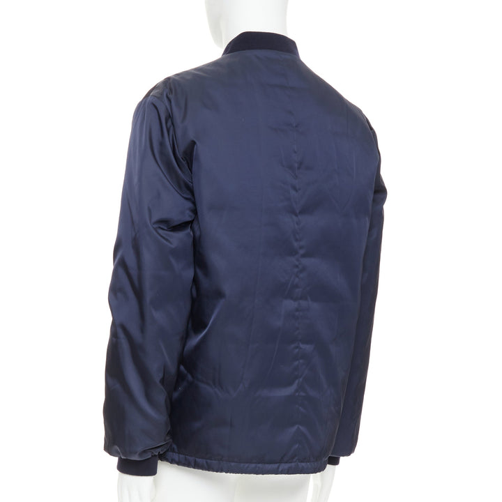 PRADA 2016 navy nylon zip pockets padded down oversized bomber jacket IT52 XL