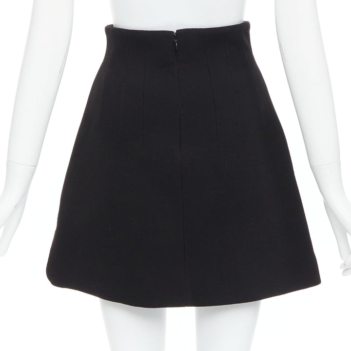 MIU MIU 2013 black 100% virgin wool high waist darted skirt IT36 XXS