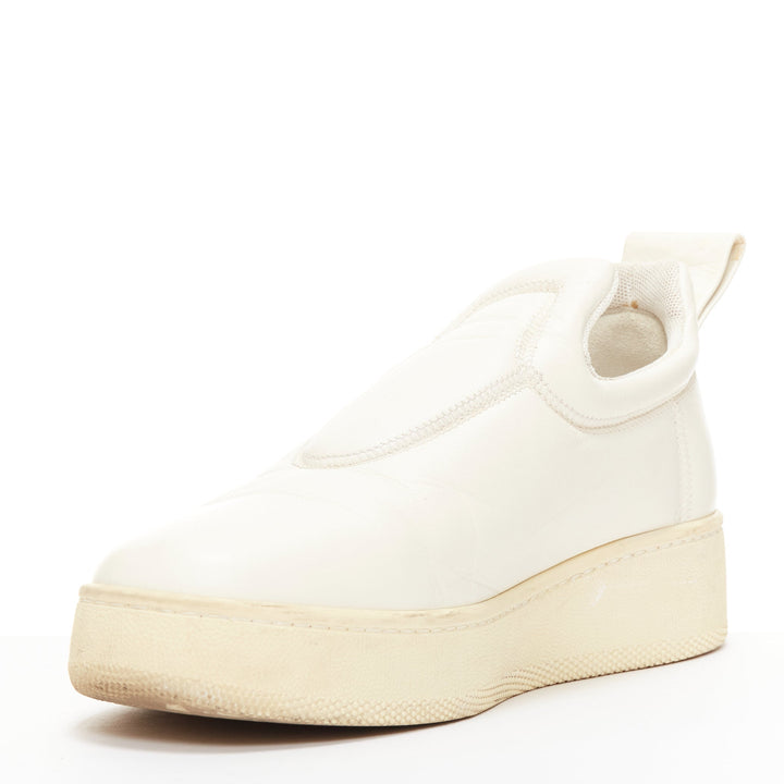 OLD CELINE 2015 cream leather padded logo tab platform skate shoes EU35