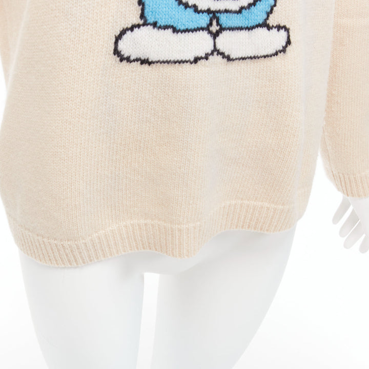 GUCCI 2021 Doraemon CNY cream cartoon intarsia long sleeve pullover sweater L