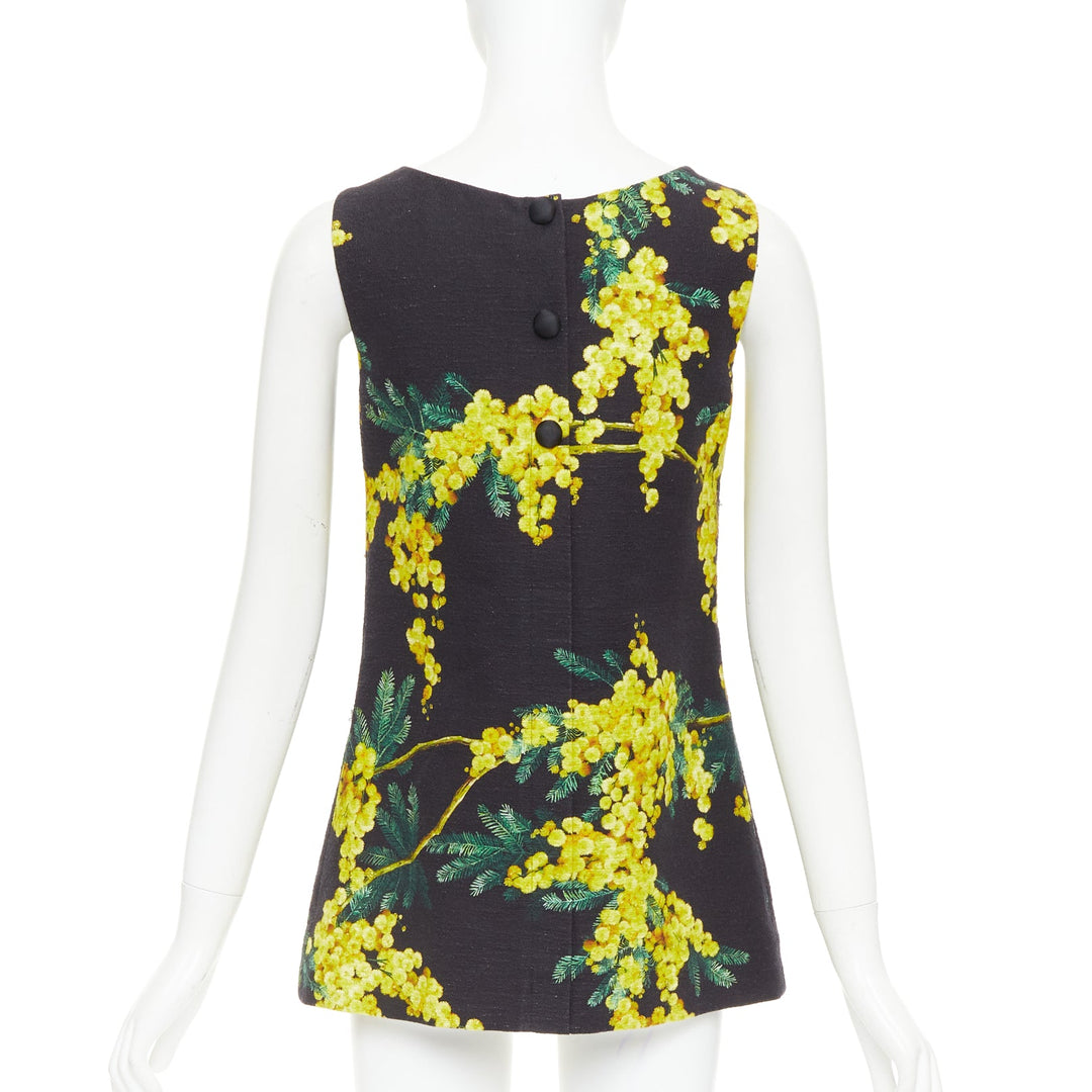 DOLCE GABBANA yellow black beaded mimosa acacia print floral tunic IT38 XS