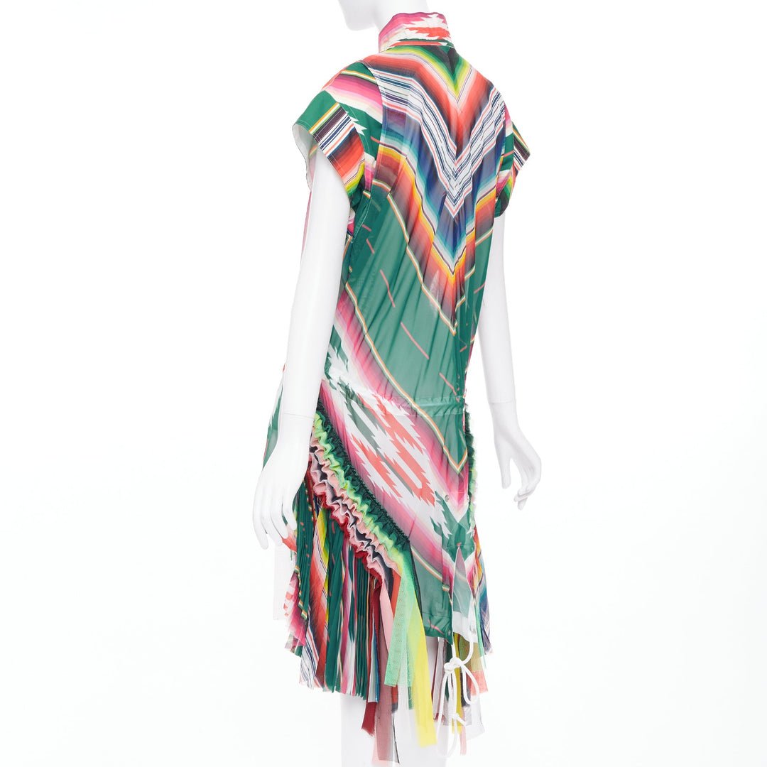 SACAI 2017 Runway stripes ruffled front cap sleeve hi low jacket dress JP1 S