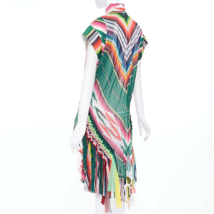 SACAI 2017 Runway stripes ruffled front cap sleeve hi low jacket dress JP1 S