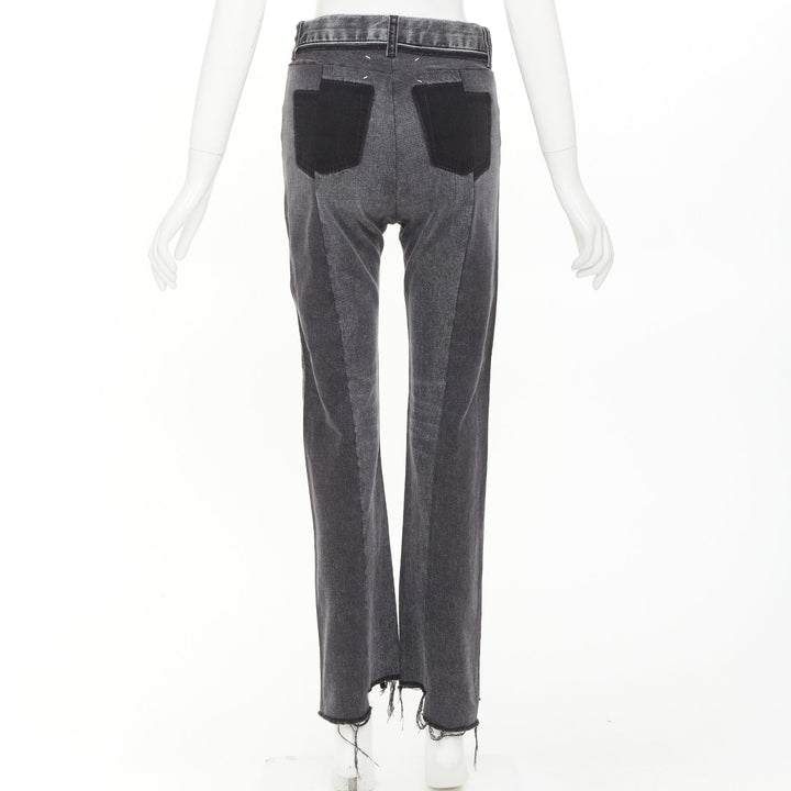 MAISON MARGIELA grey washed denim patchwork waistband print back raw hem jeans S