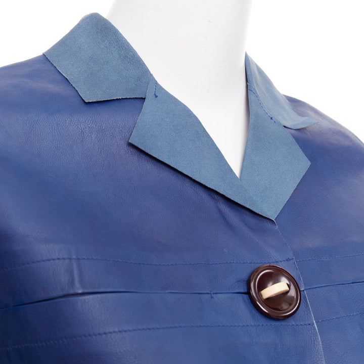 MARNI blue black colorblocked calf leather geometric buttons crop jacket IT40 S