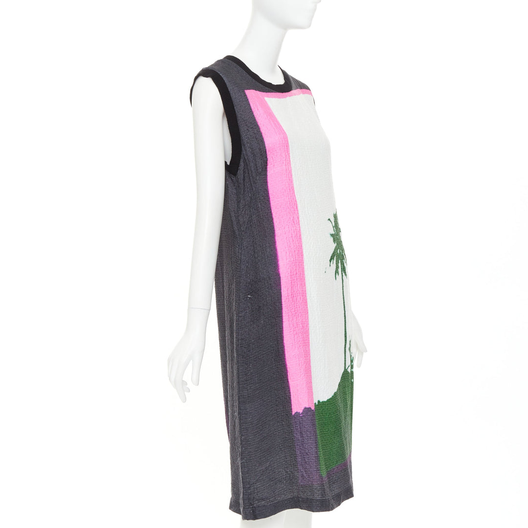 DRIES VAN NOTEN 2020 Len Lye linen blend palm tree print shift dress FR38 M