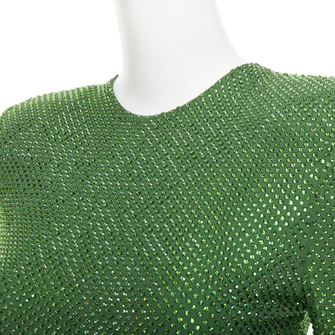 ALEXANDRE VAUTHIER COUTURE SS2019 Runway green crystal pad shoulder dress FR36 S