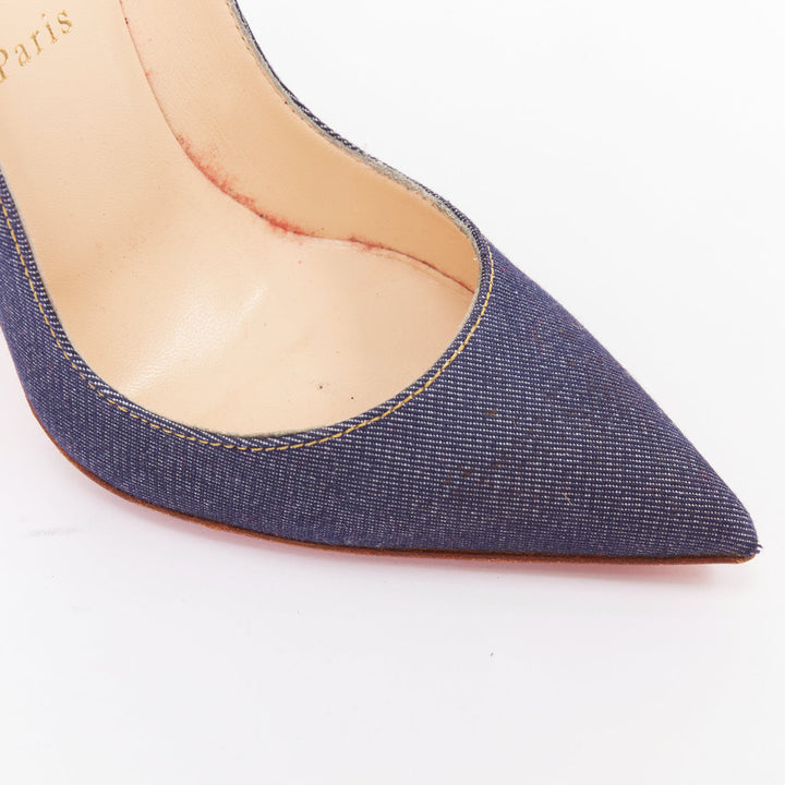 CHRISTIAN LOUBOUTIN So Kate 120 blue indigo denim white heel pumps EU39.5