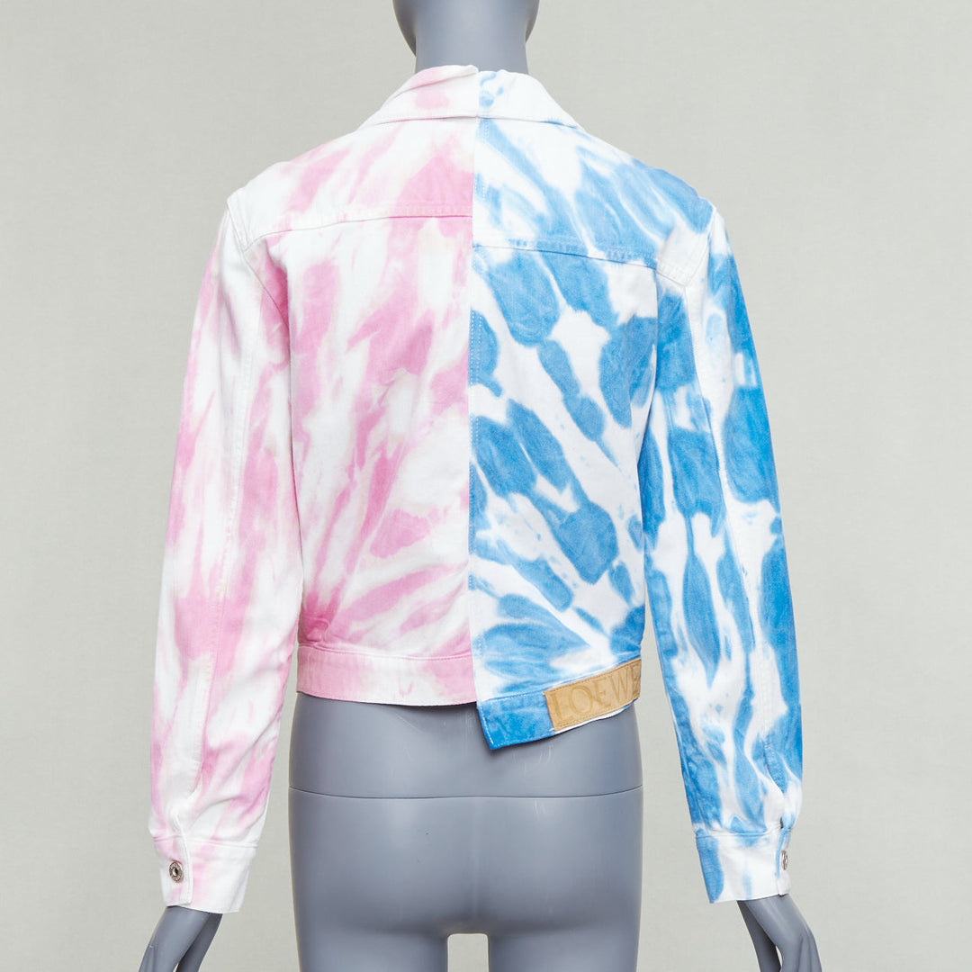 LOEWE PAULA'S IBIZA pink blue tie dye split denim jacket FR34 XS