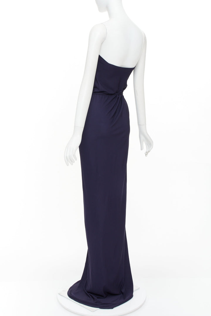 HERMES 2014 leather hardware bust navy viscose strapless gown dress FR36 S