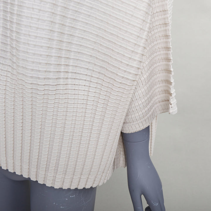 ISSEY MIYAKE Pleats Please steel grey crinkled batwing bateau  top JP3 L
