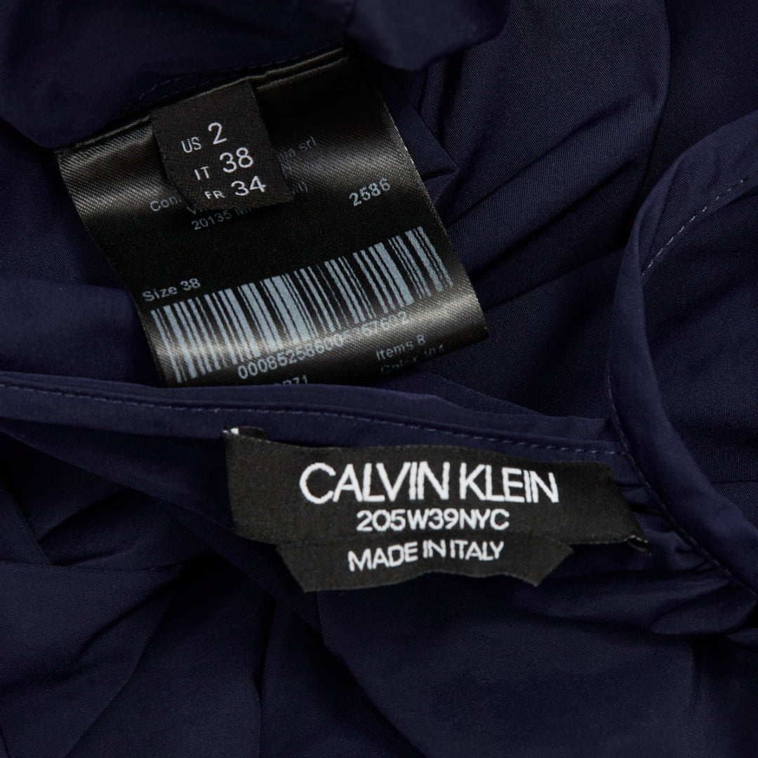 CALVIN KLEIN 205W39NYC Raf Simons navy polyester bishop sleeve  dress IT38 XS
