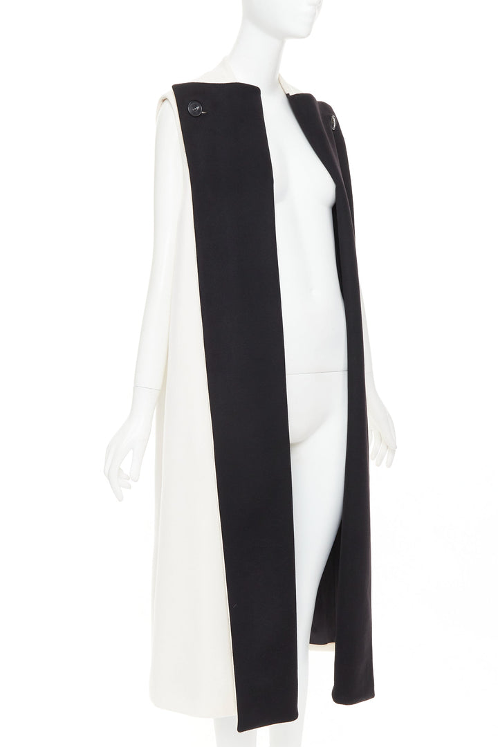 CHRISTIAN DIOR black cream double cashmere bicolor silk lined coat vest FR36 S