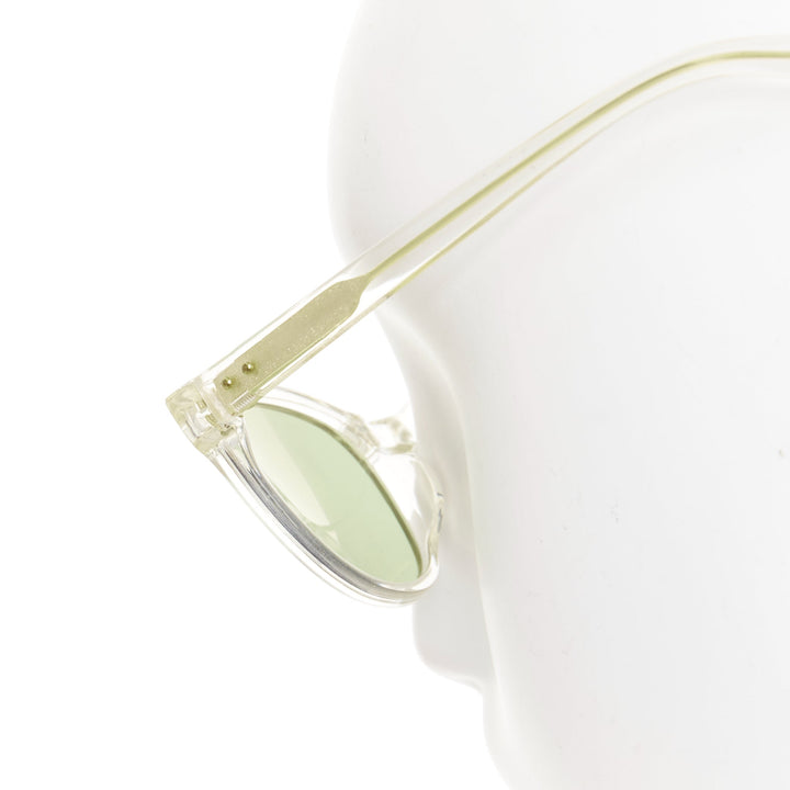 BLANC.. B0009 clear frame gold textured hardware green lens square sunglasses