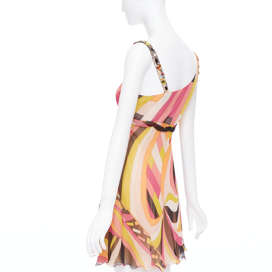 EMILIO PUCCI pink orange hue 100% silk kaleidoscopic swirl beaded dress IT40 S