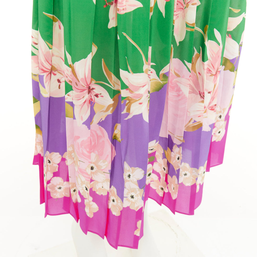 VALENTINO Flying Flowers silk colorblock pleated floral print midi skirt IT38 XS