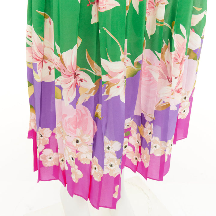 VALENTINO Flying Flowers silk colorblock pleated floral print midi skirt IT38 XS