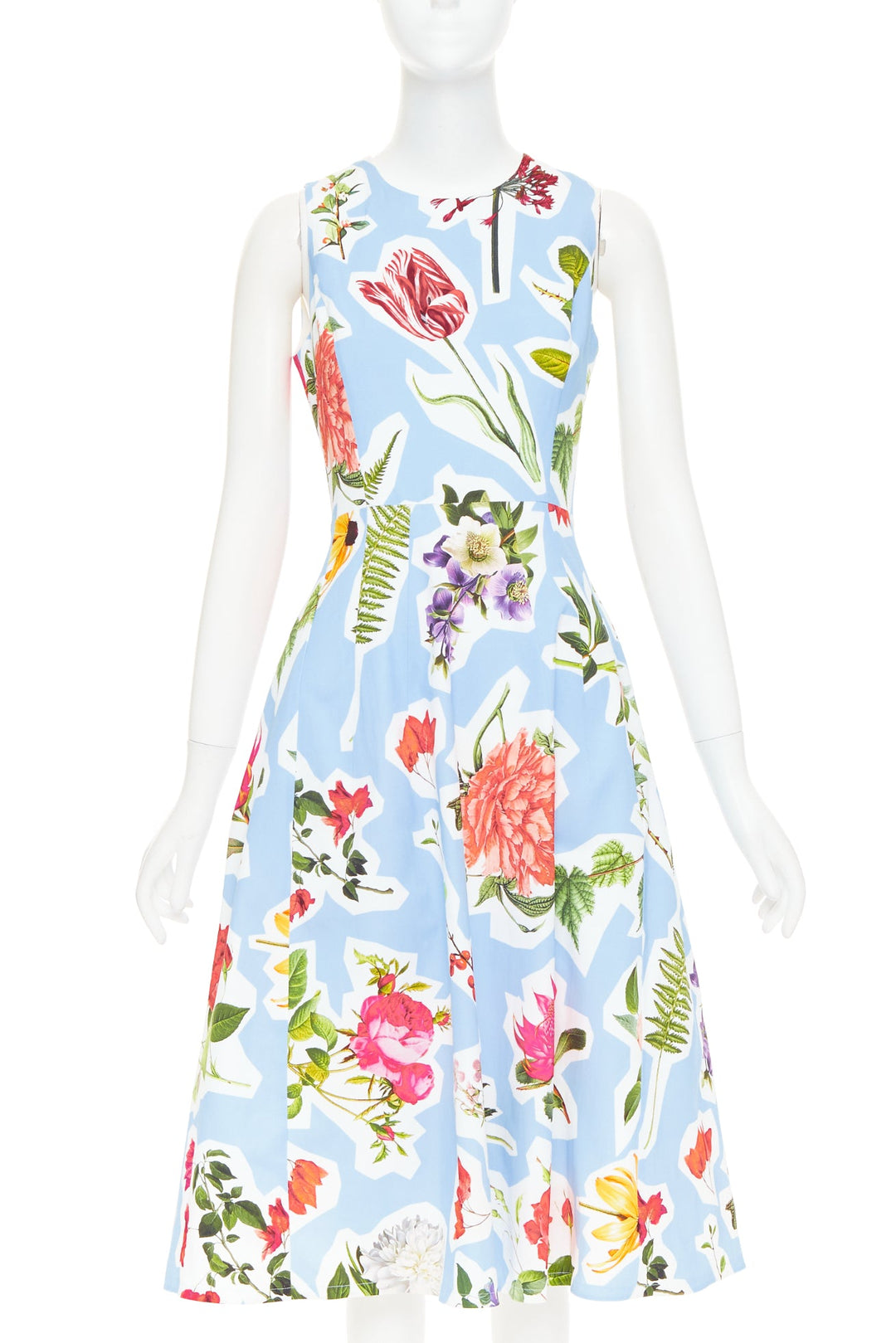 CAROLINA HERRERA light blue floral collage print sleeveless faille dress US4 S CAROLINA HERRERA light blue floral collage print sleeveless faille dress US4 S