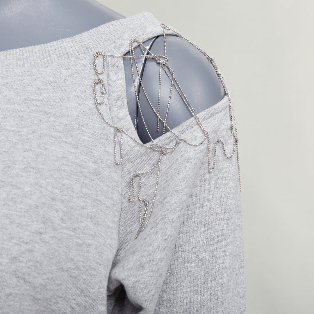 SAINT LAURENT 2013 Hedi Slimane grey silver chain cold shoulder sweater XS
