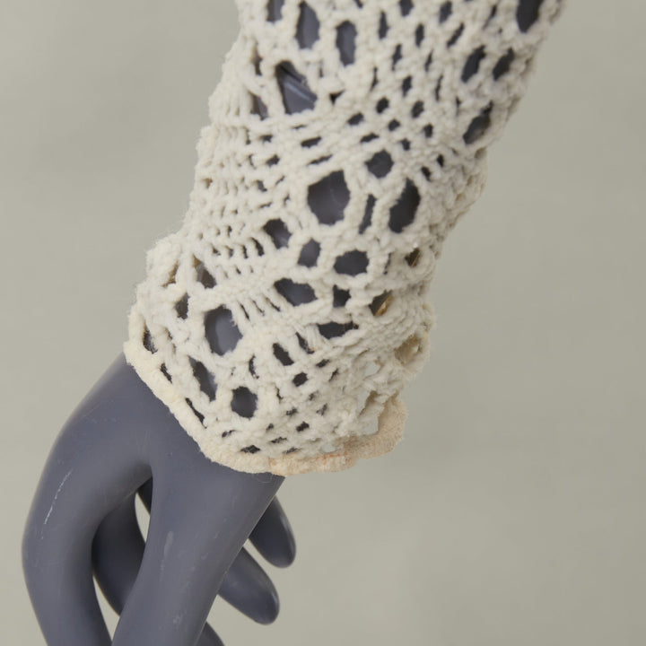 COMME DES GARCONS beige nylon braided crochet open knit mesh bodysuit leotard